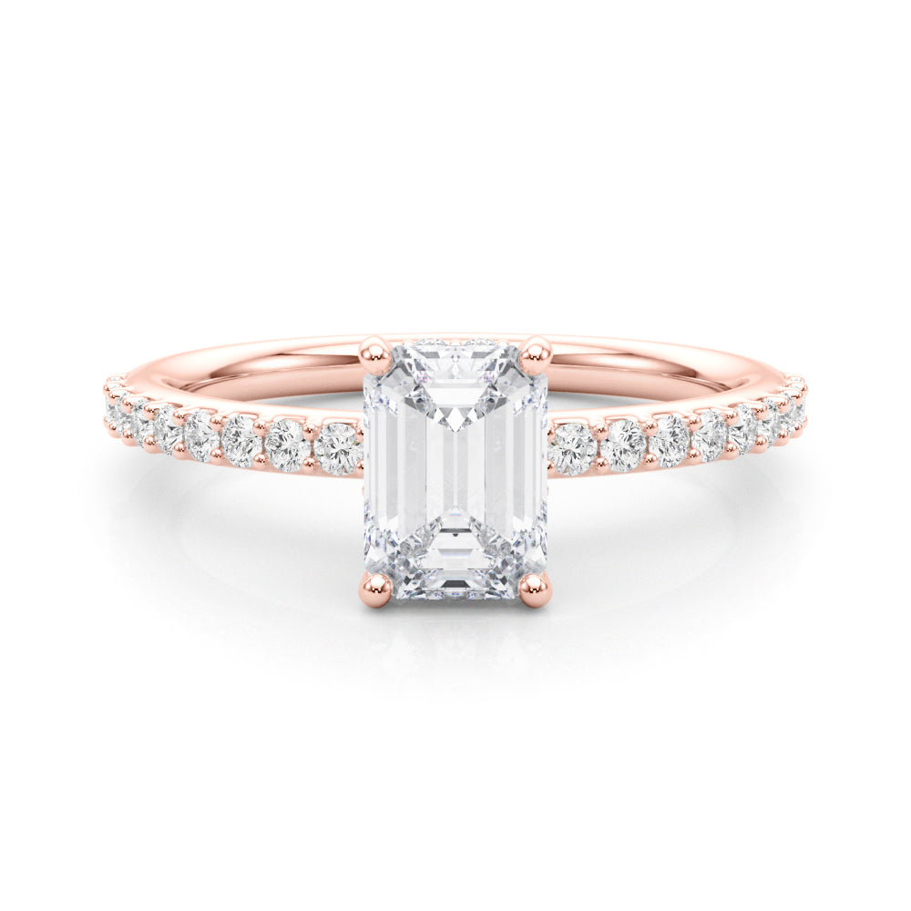 Elegant Hidden Halo Ec Single Row Shared Pr Emerald Diamond Engagement Ring — 9K/18K Gold & Platinum