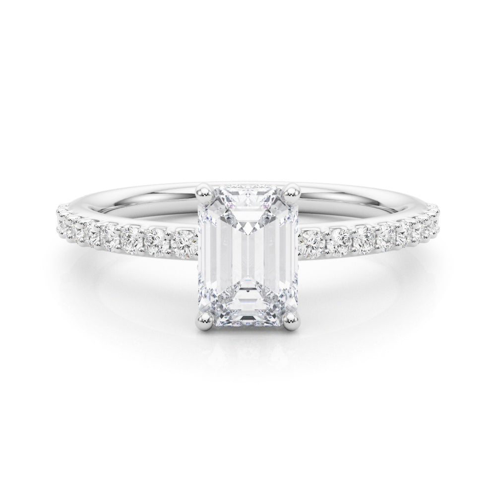 Elegant Hidden Halo Ec Single Row Shared Pr Emerald Diamond Engagement Ring — 9K/18K Gold & Platinum