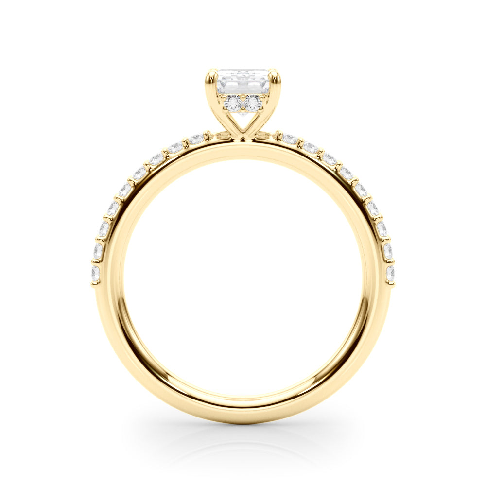Elegant Hidden Halo Ec Single Row Shared Pr Emerald Diamond Engagement Ring — 9K/18K Gold & Platinum