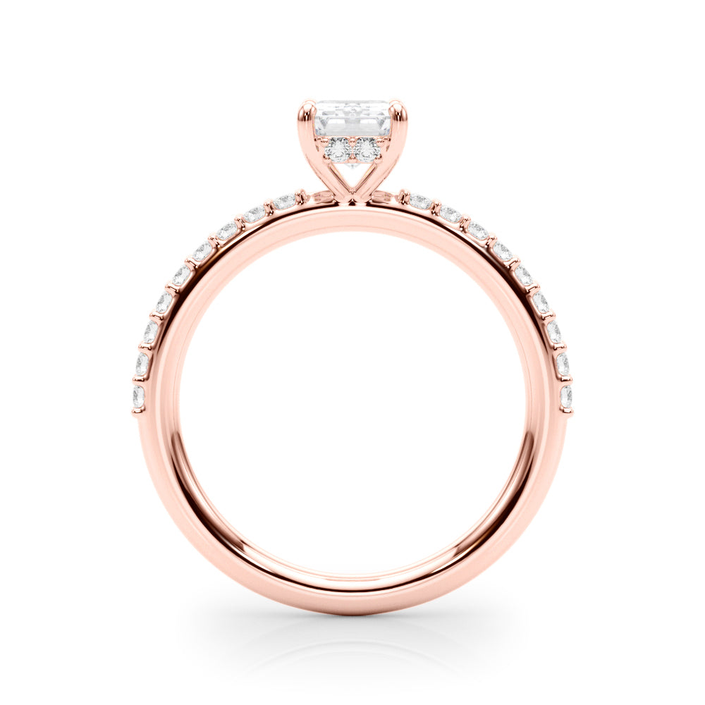 Elegant Hidden Halo Ec Single Row Shared Pr Emerald Diamond Engagement Ring — 9K/18K Gold & Platinum