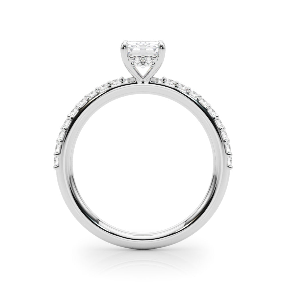 Elegant Hidden Halo Ec Single Row Shared Pr Emerald Diamond Engagement Ring — 9K/18K Gold & Platinum