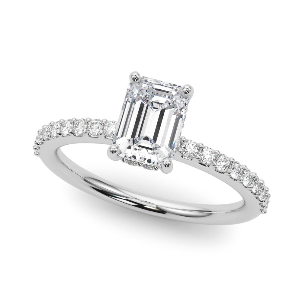 Elegant Hidden Halo Ec Single Row Shared Pr Emerald Diamond Engagement Ring — 9K/18K Gold & Platinum