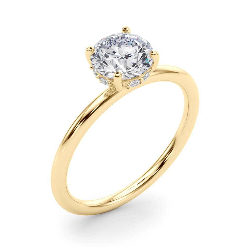 Vintage-Inspired Hidden Halo Rd Engagement Ring Round Diamond Engagement Ring — 9K/18K Gold & Platinum