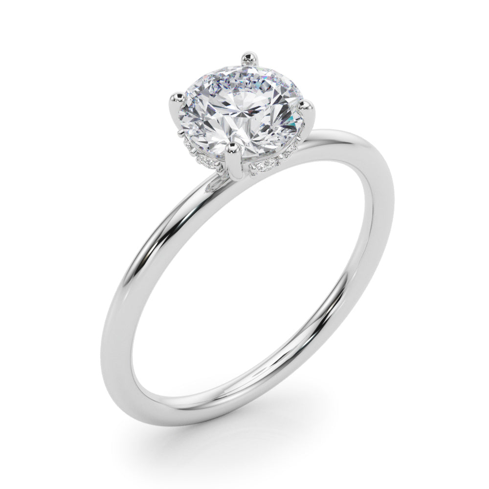 Vintage-Inspired Hidden Halo Rd Engagement Ring Round Diamond Engagement Ring — 9K/18K Gold & Platinum