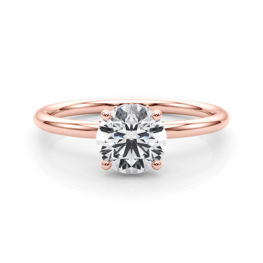 Vintage-Inspired Hidden Halo Rd Engagement Ring Round Diamond Engagement Ring — 9K/18K Gold & Platinum