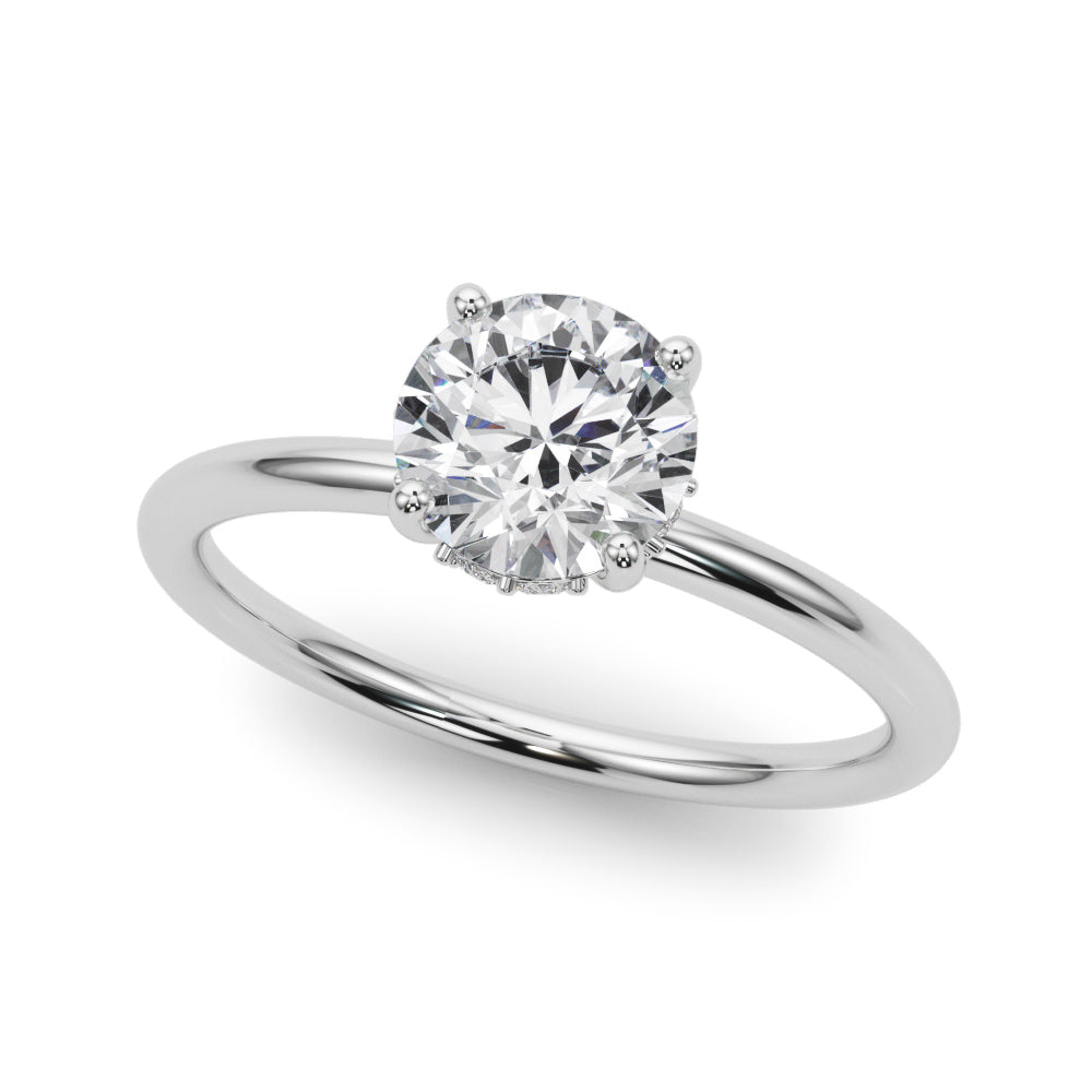 Vintage-Inspired Hidden Halo Rd Engagement Ring Round Diamond Engagement Ring — 9K/18K Gold & Platinum
