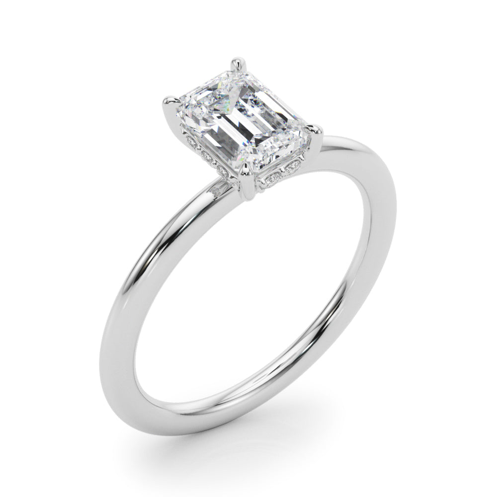 Luxe Hidden Halo Ec Engagement Ring Emerald Diamond Engagement Ring — 9K/18K Gold & Platinum