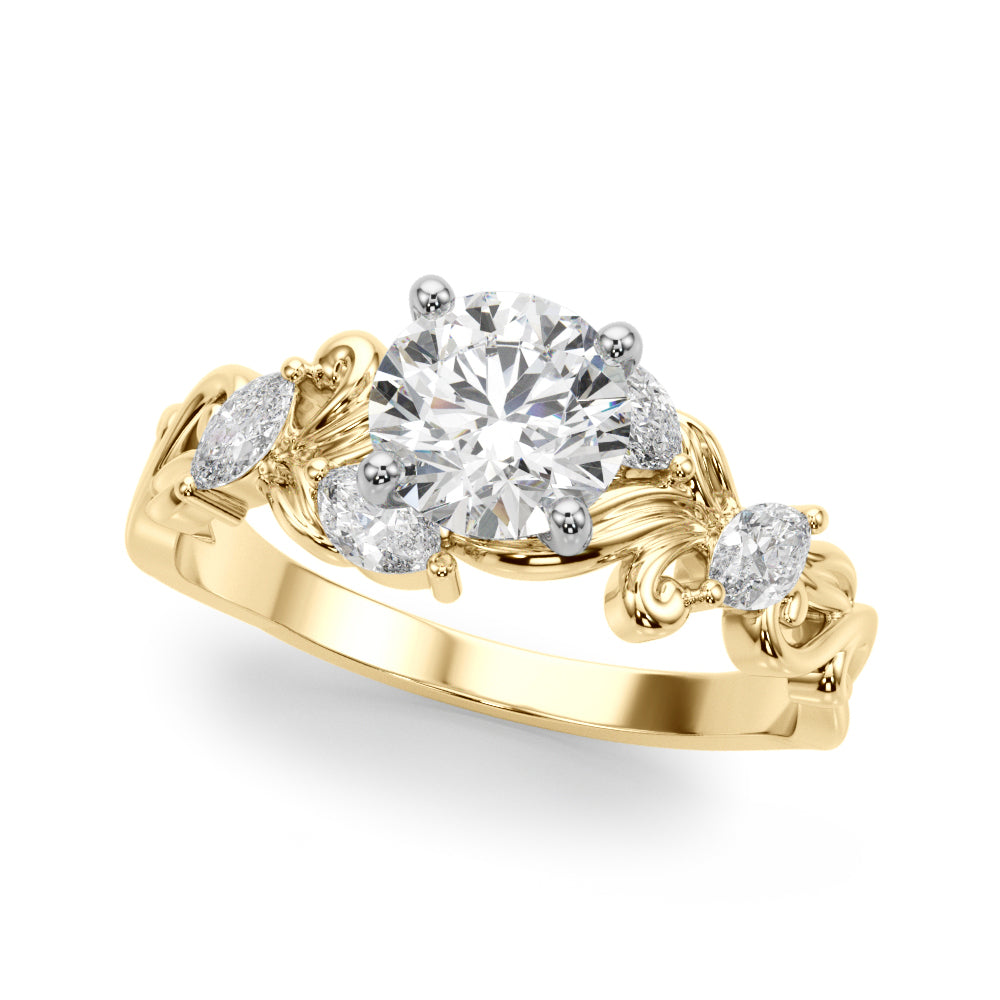 Refined Sidestone Marquise Diamond Engagement Ring — 9K/18K Gold & Platinum