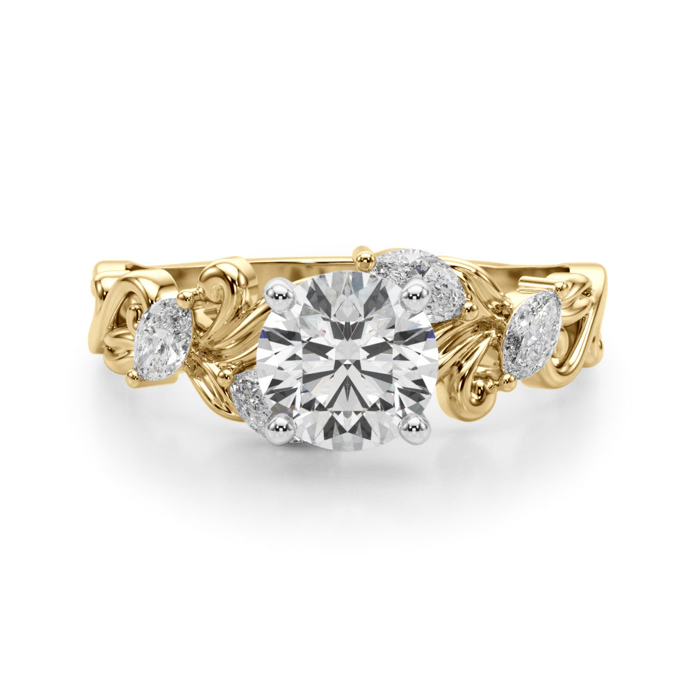 Refined Sidestone Marquise Diamond Engagement Ring — 9K/18K Gold & Platinum