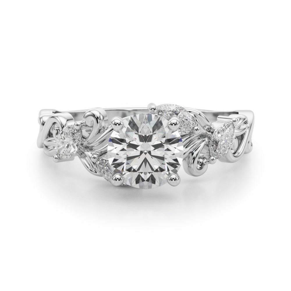 Refined Sidestone Marquise Diamond Engagement Ring — 9K/18K Gold & Platinum