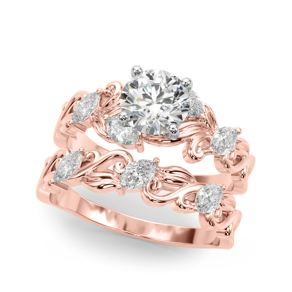 Refined Sidestone Marquise Diamond Engagement Ring — 9K/18K Gold & Platinum