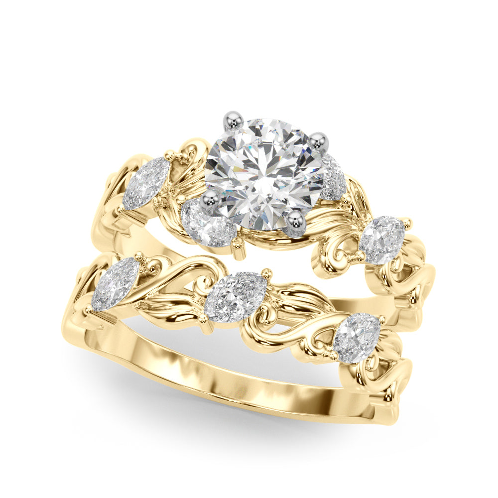 Refined Sidestone Marquise Diamond Engagement Ring — 9K/18K Gold & Platinum