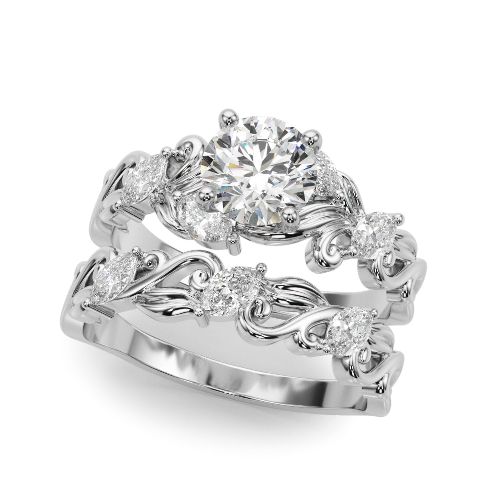 Refined Sidestone Marquise Diamond Engagement Ring — 9K/18K Gold & Platinum