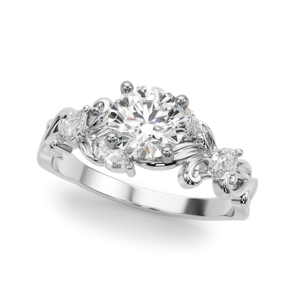 Refined Sidestone Marquise Diamond Engagement Ring — 9K/18K Gold & Platinum