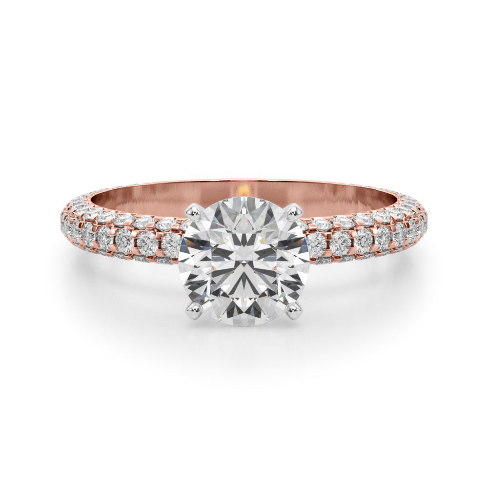 Signature Pave Engagement Ring Round Diamond Engagement Ring — 9K/18K Gold & Platinum