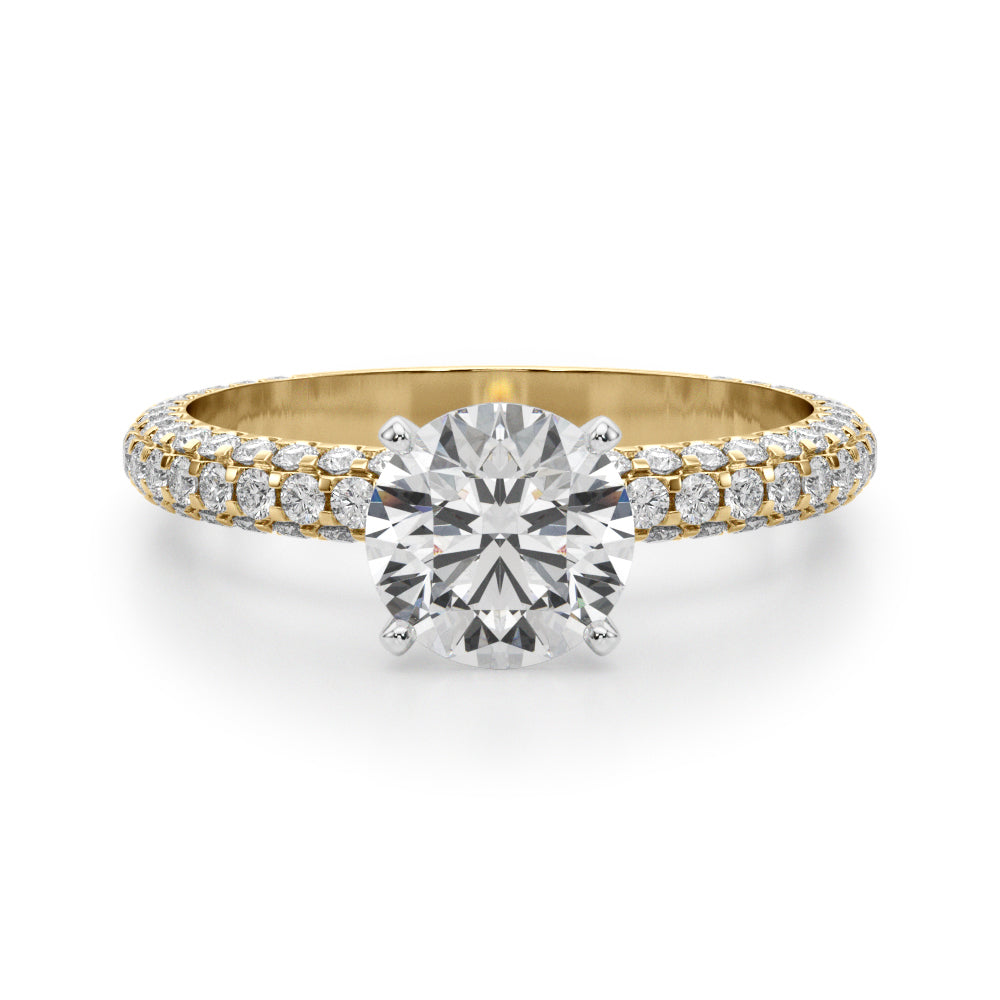 Signature Pave Engagement Ring Round Diamond Engagement Ring — 9K/18K Gold & Platinum