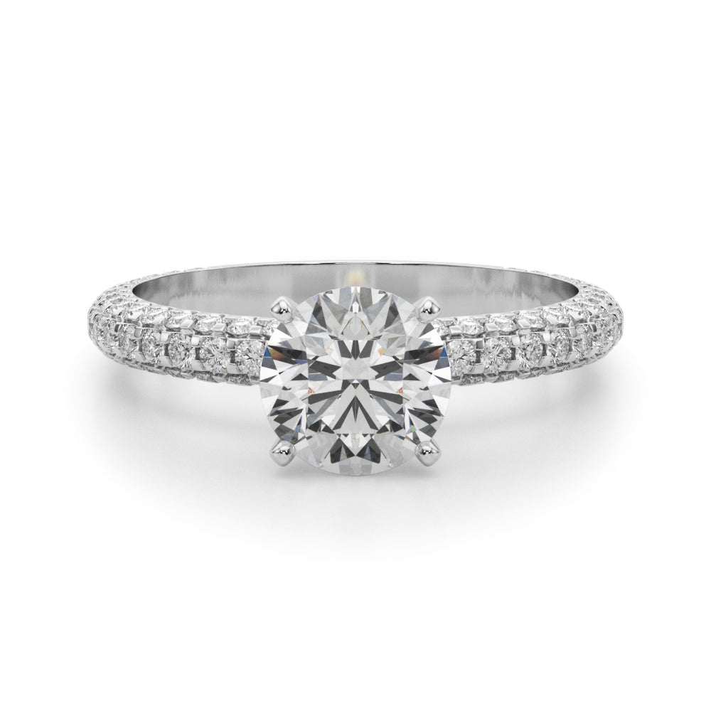 Signature Pave Engagement Ring Round Diamond Engagement Ring — 9K/18K Gold & Platinum