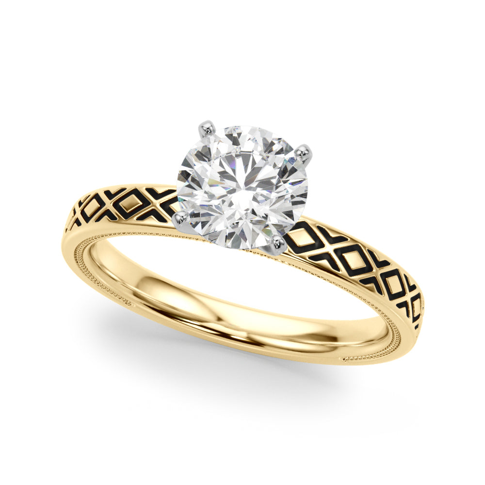 Sculpted Solitaire Round Diamond Engagement Ring — 9K/18K Gold & Platinum
