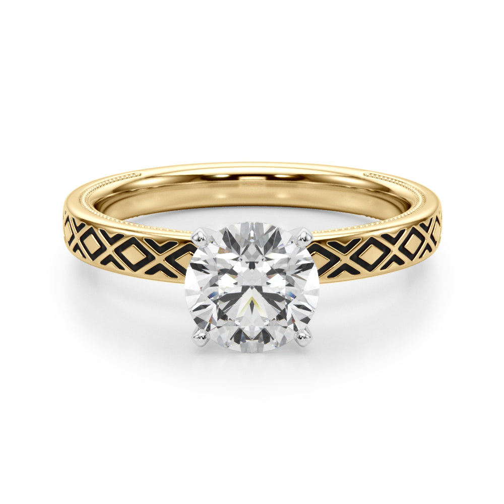 Sculpted Solitaire Round Diamond Engagement Ring — 9K/18K Gold & Platinum
