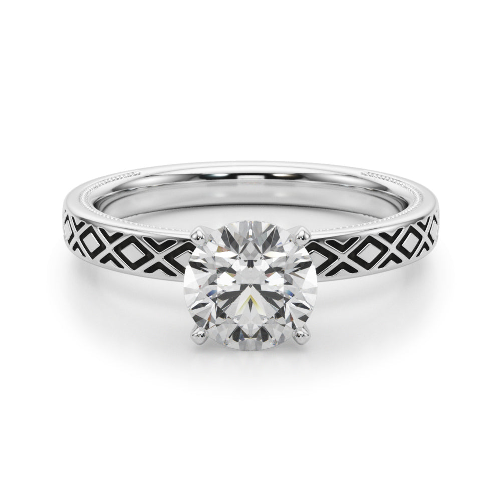 Sculpted Solitaire Round Diamond Engagement Ring — 9K/18K Gold & Platinum