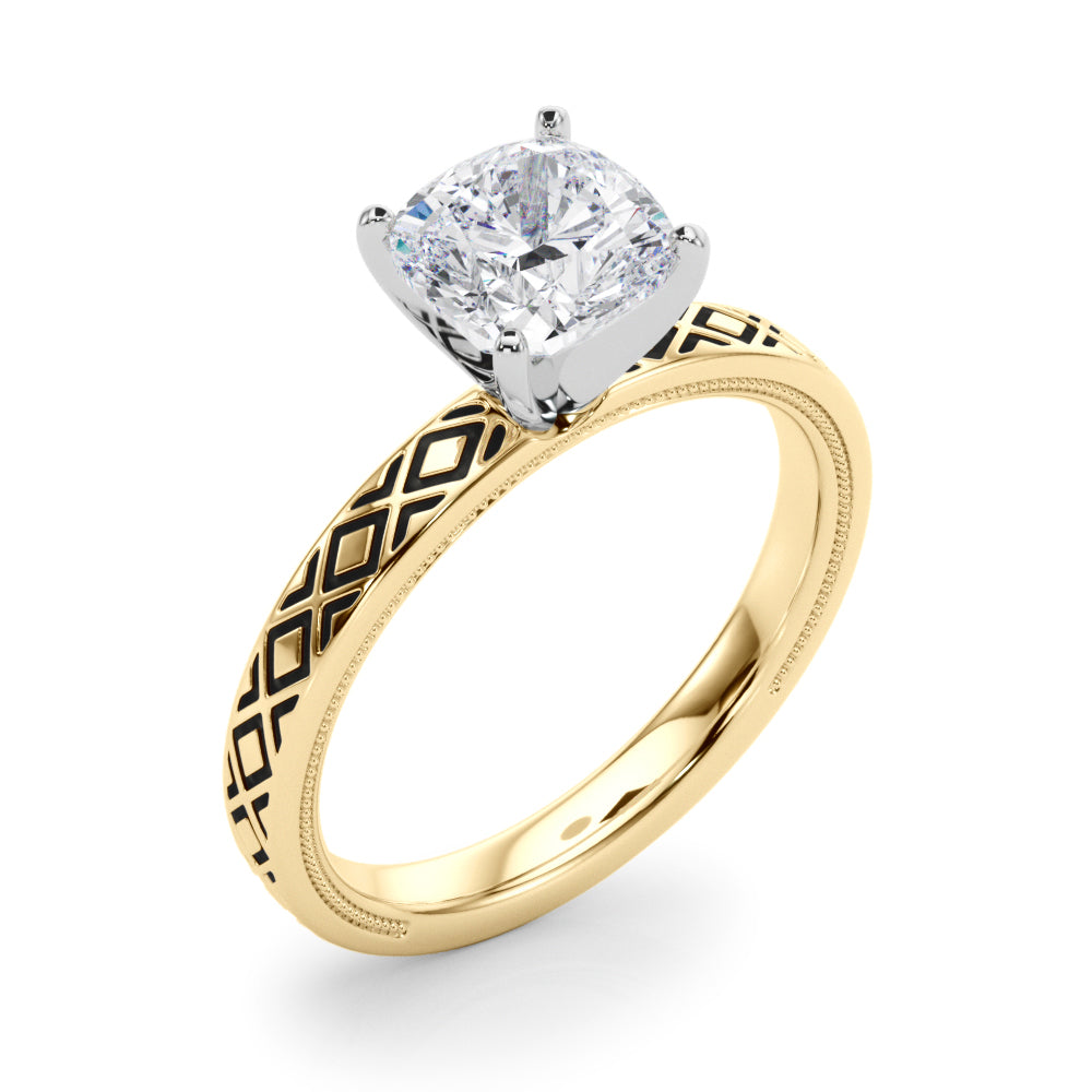 Sculpted Solitaire Round Diamond Engagement Ring — 9K/18K Gold & Platinum
