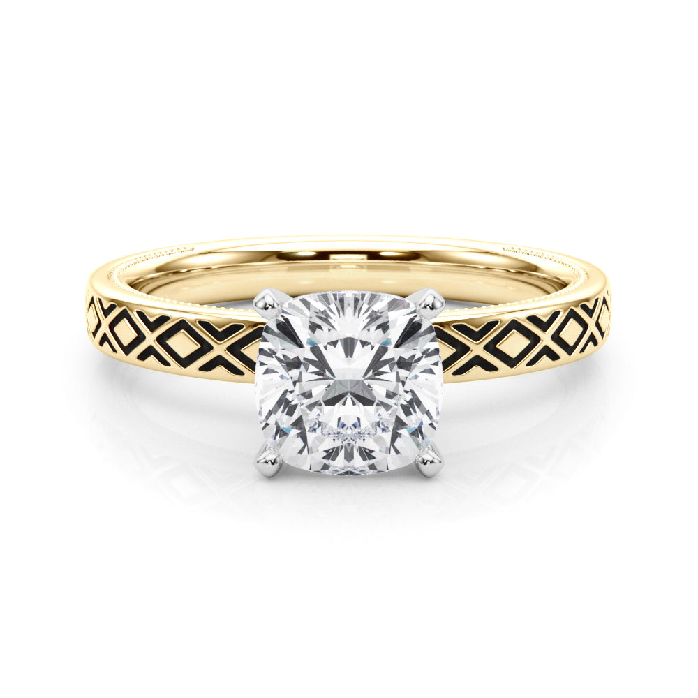 Sculpted Solitaire Round Diamond Engagement Ring — 9K/18K Gold & Platinum