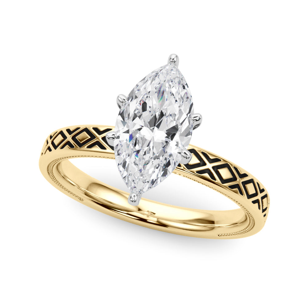 Sculpted Solitaire Round Diamond Engagement Ring — 9K/18K Gold & Platinum