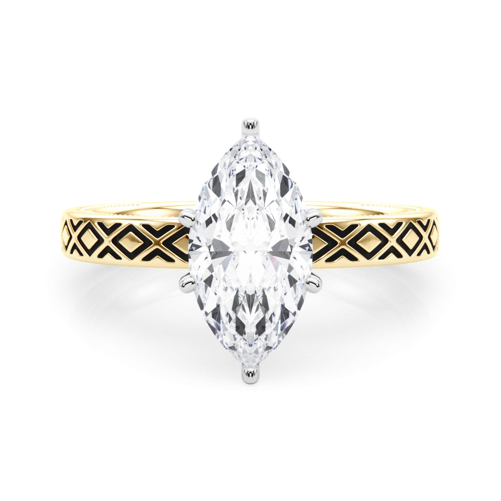 Sculpted Solitaire Round Diamond Engagement Ring — 9K/18K Gold & Platinum