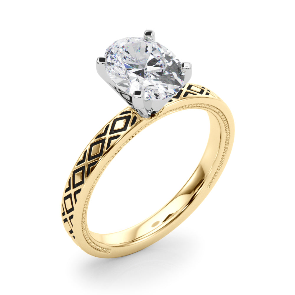 Sculpted Solitaire Round Diamond Engagement Ring — 9K/18K Gold & Platinum