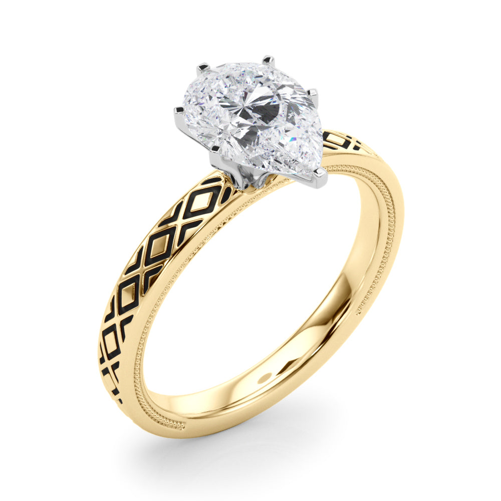 Sculpted Solitaire Round Diamond Engagement Ring — 9K/18K Gold & Platinum