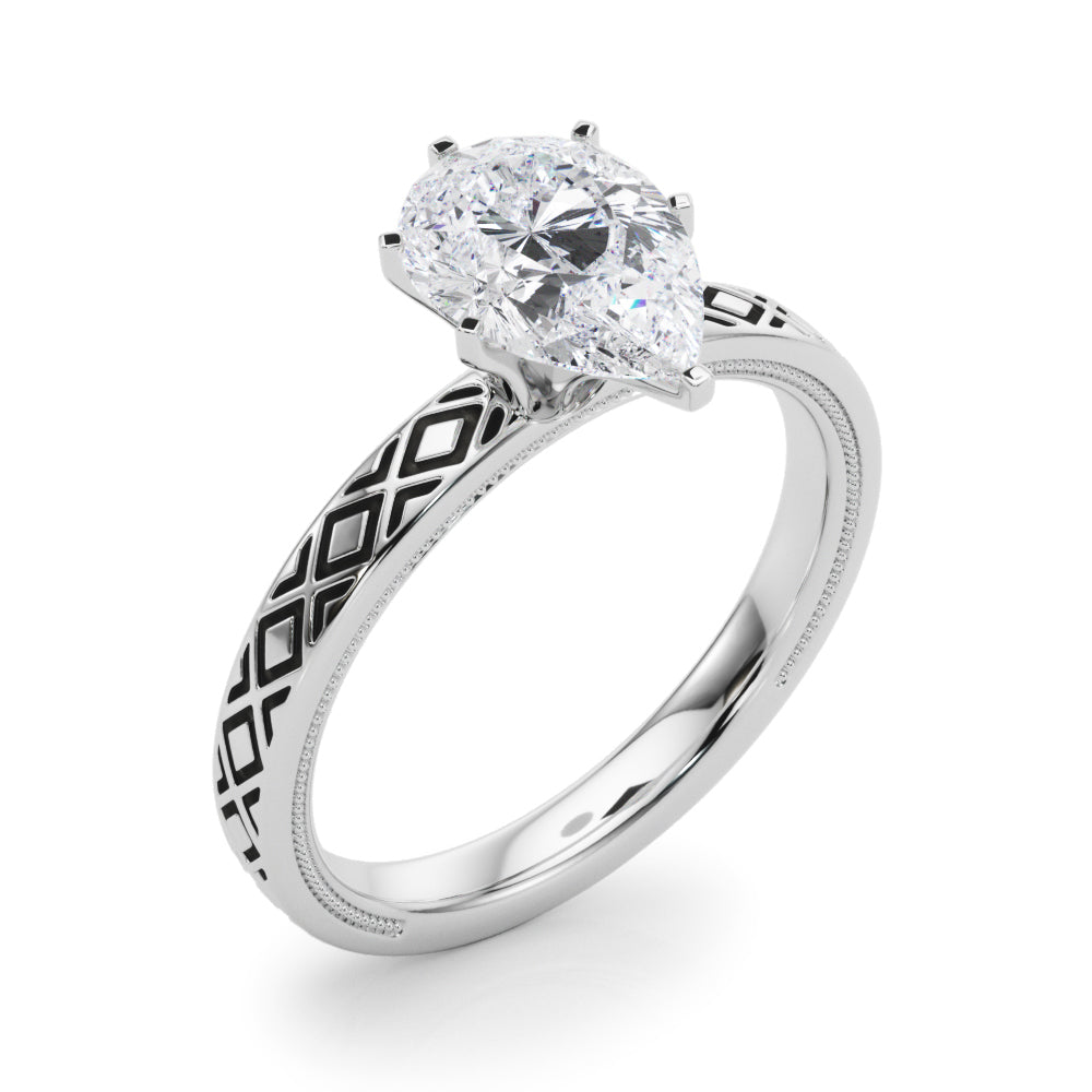 Sculpted Solitaire Round Diamond Engagement Ring — 9K/18K Gold & Platinum