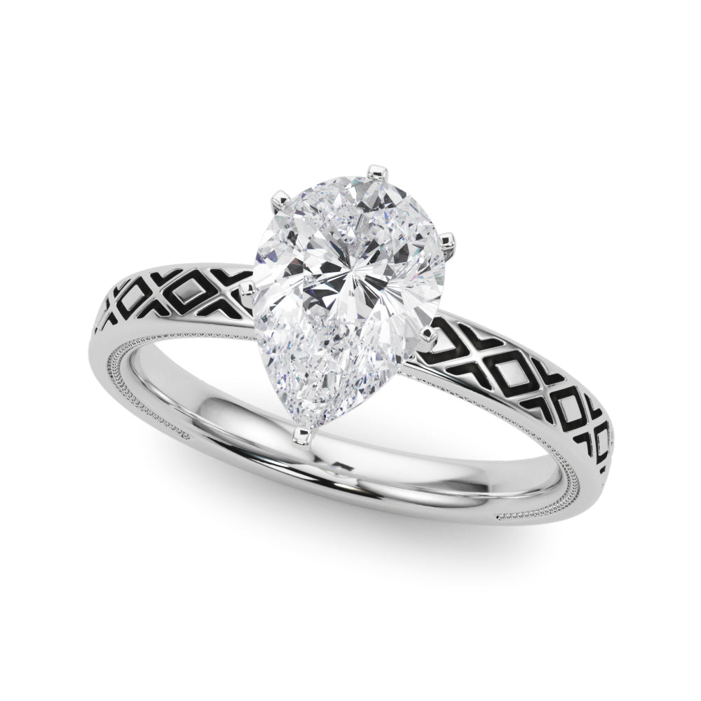 Sculpted Solitaire Round Diamond Engagement Ring — 9K/18K Gold & Platinum