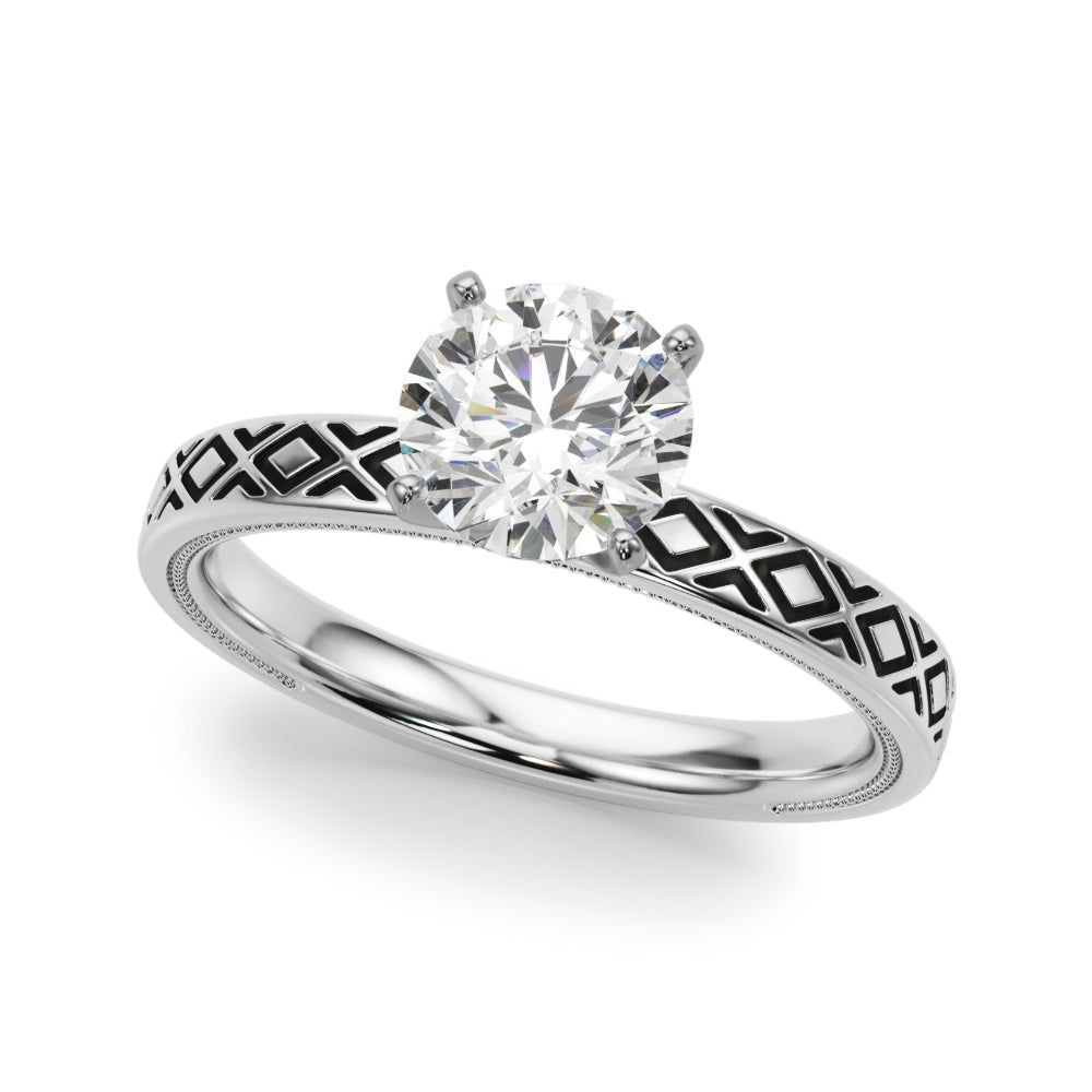 Sculpted Solitaire Round Diamond Engagement Ring — 9K/18K Gold & Platinum