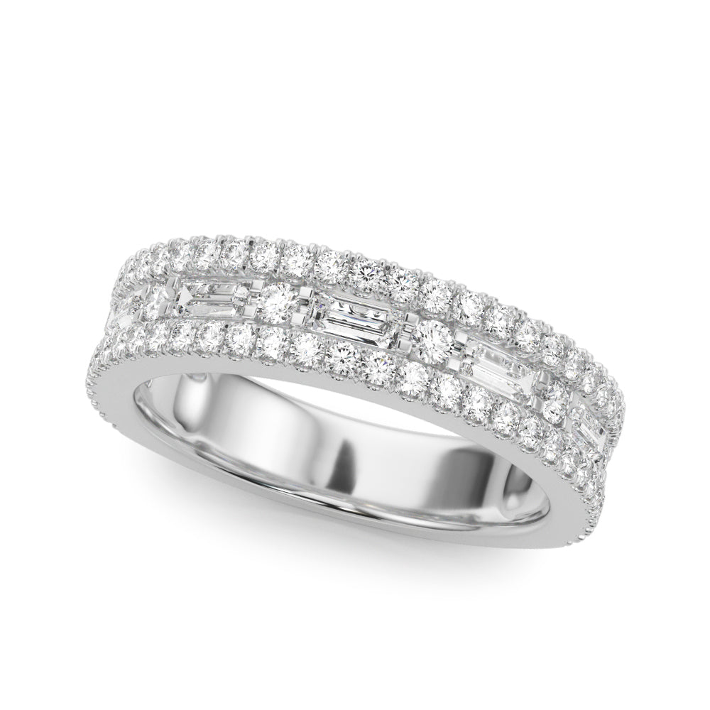 Multirow Pavã© U-Prong Baguette Half Eternity Ring in Gold & Platinum