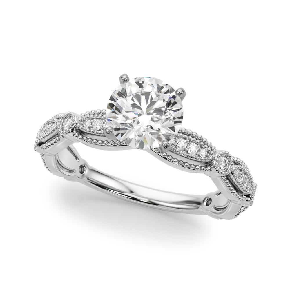 Round lab grown diamond vintage inspired engagement ring