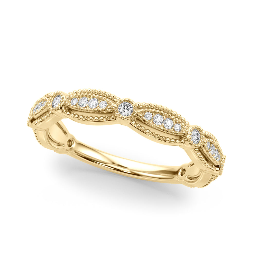 Vintage-Inspired Milgrain Half Eternity Ring in Gold & Platinum