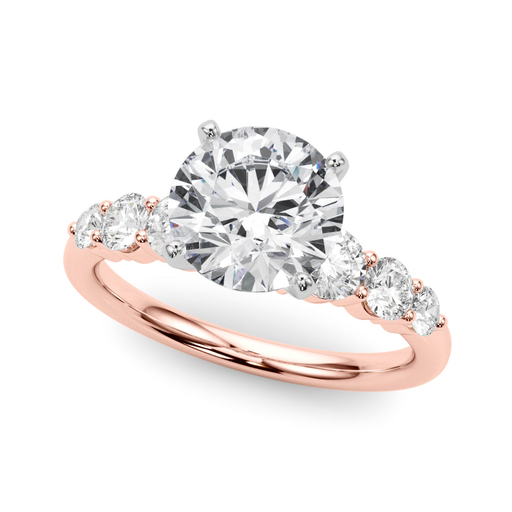 Sculpted Rd Center Single Row Round Diamond Engagement Ring — 9K/18K Gold & Platinum