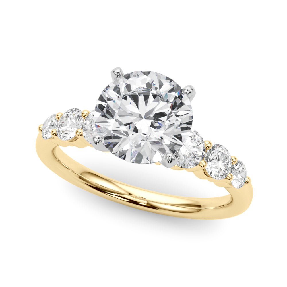 Sculpted Rd Center Single Row Round Diamond Engagement Ring — 9K/18K Gold & Platinum