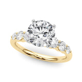 Sculpted Rd Center Single Row Round Diamond Engagement Ring — 9K/18K Gold & Platinum