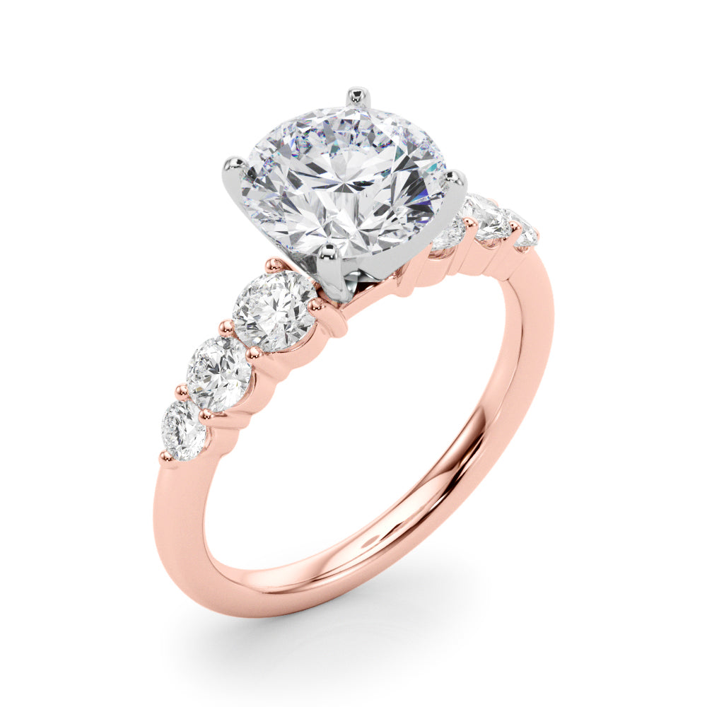 Sculpted Rd Center Single Row Round Diamond Engagement Ring — 9K/18K Gold & Platinum