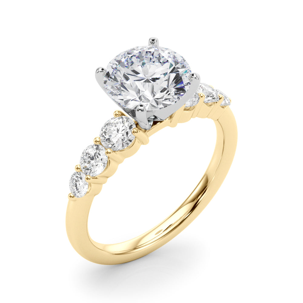 Sculpted Rd Center Single Row Round Diamond Engagement Ring — 9K/18K Gold & Platinum