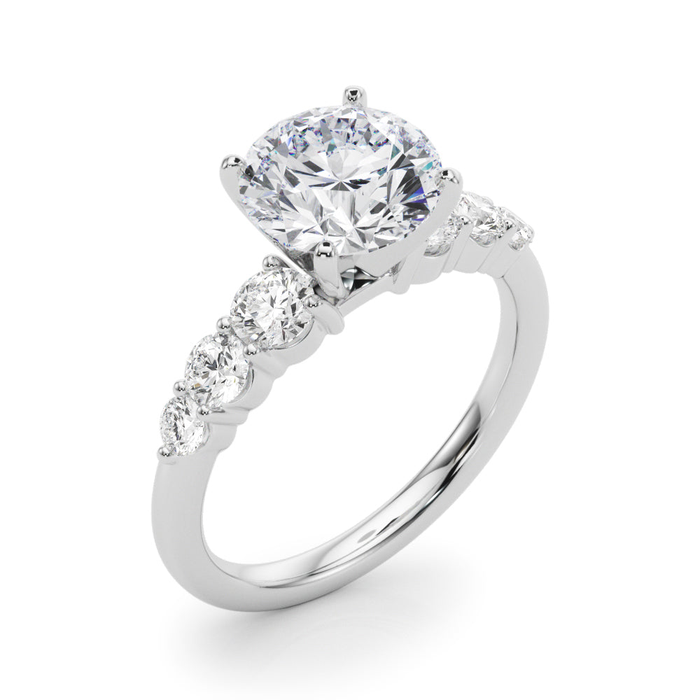 Sculpted Rd Center Single Row Round Diamond Engagement Ring — 9K/18K Gold & Platinum