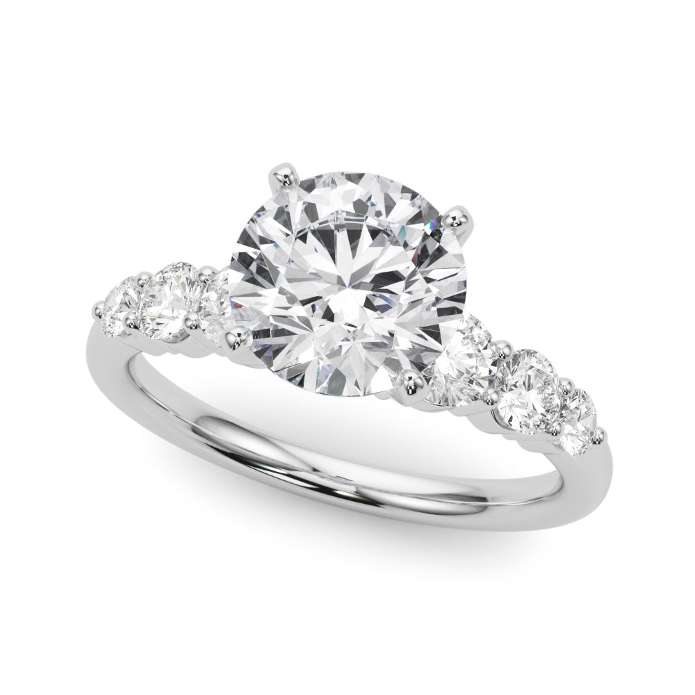 Sculpted Rd Center Single Row Round Diamond Engagement Ring — 9K/18K Gold & Platinum