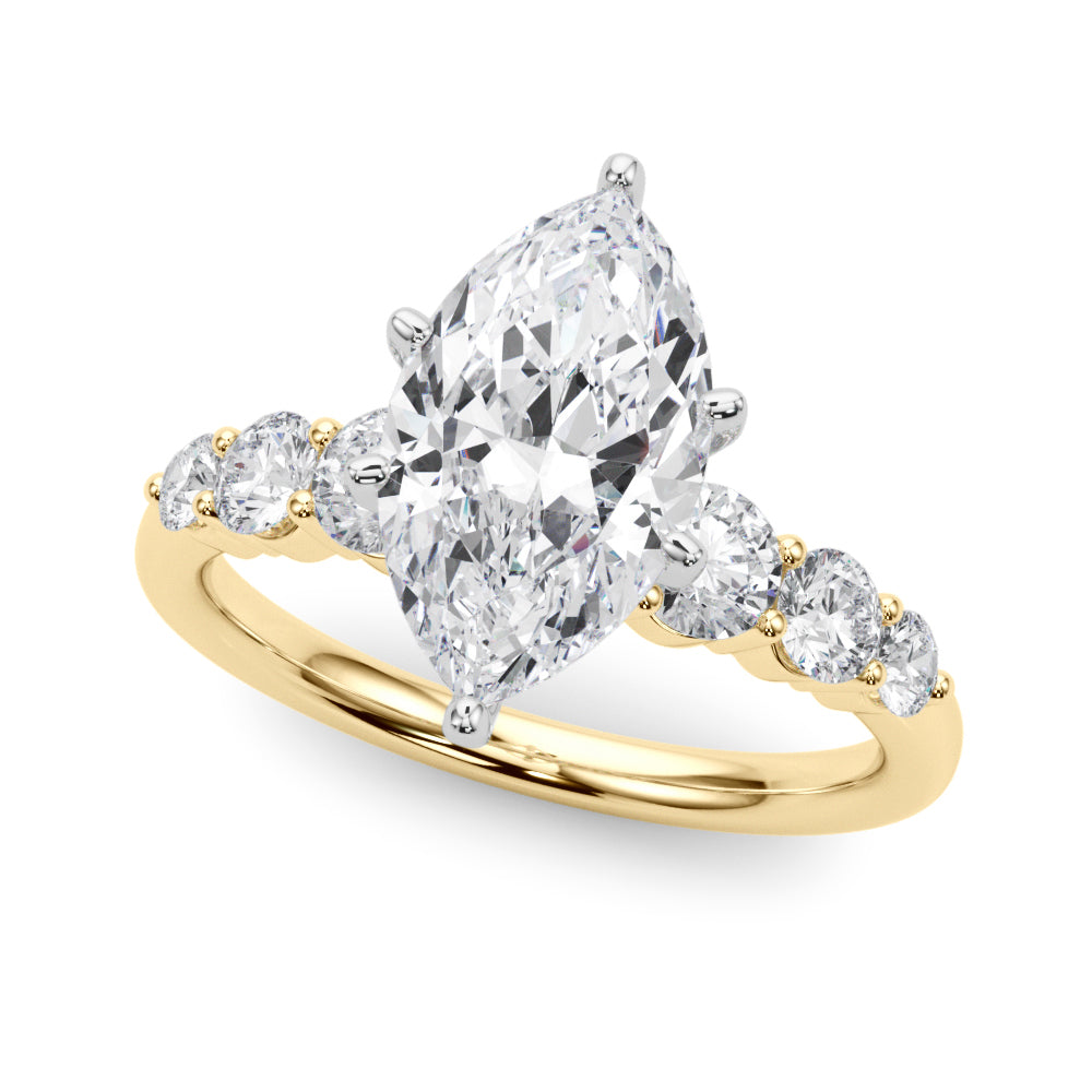 Sculpted Rd Center Single Row Round Diamond Engagement Ring — 9K/18K Gold & Platinum