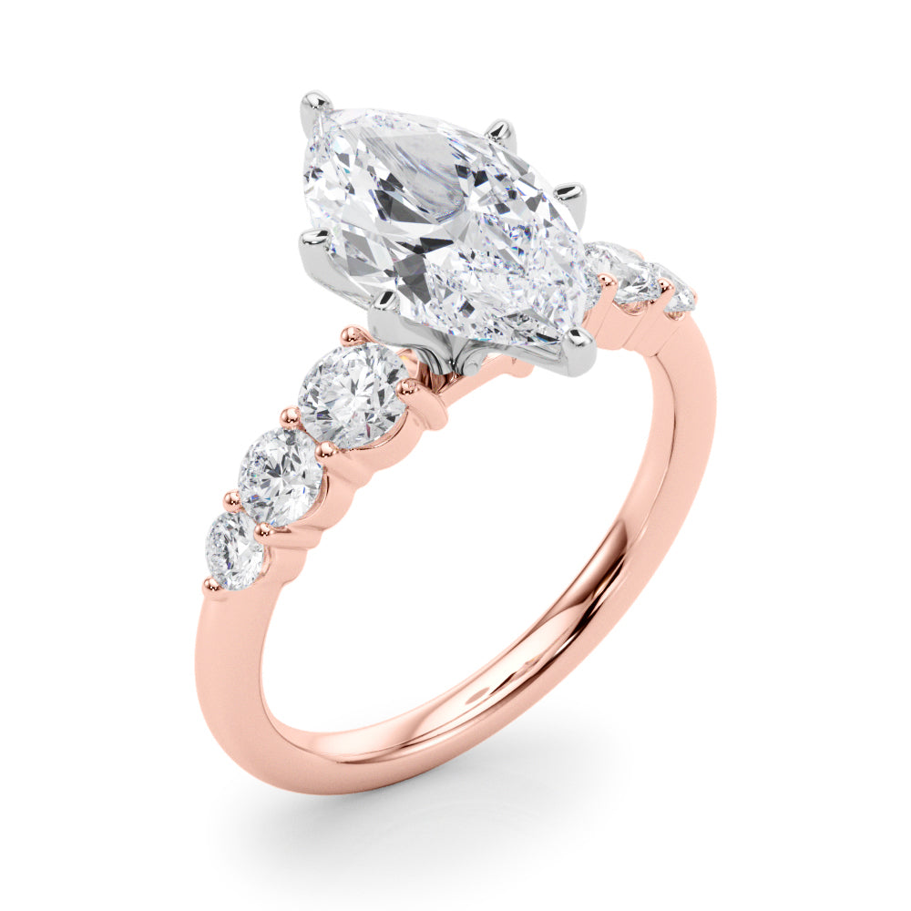 Sculpted Rd Center Single Row Round Diamond Engagement Ring — 9K/18K Gold & Platinum