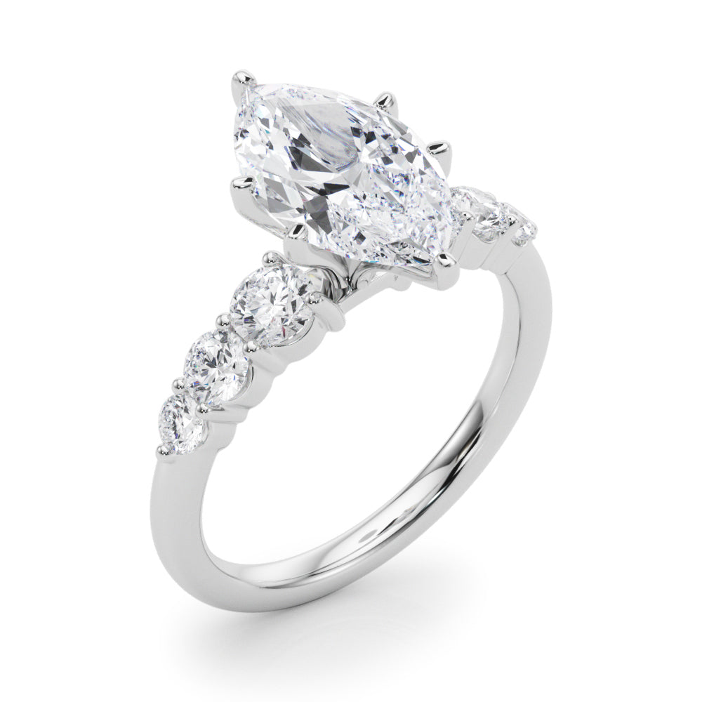 Sculpted Rd Center Single Row Round Diamond Engagement Ring — 9K/18K Gold & Platinum