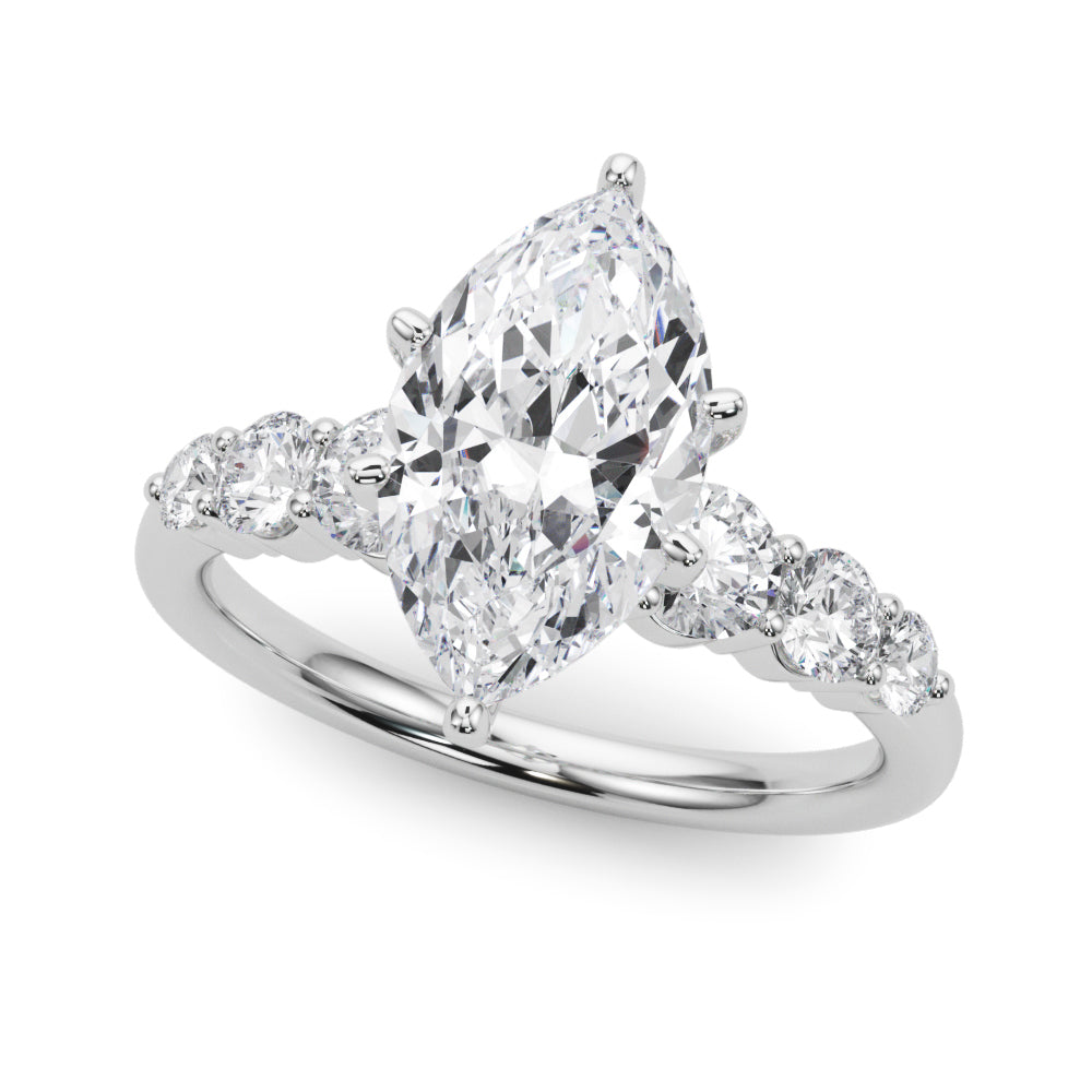 Sculpted Rd Center Single Row Round Diamond Engagement Ring — 9K/18K Gold & Platinum