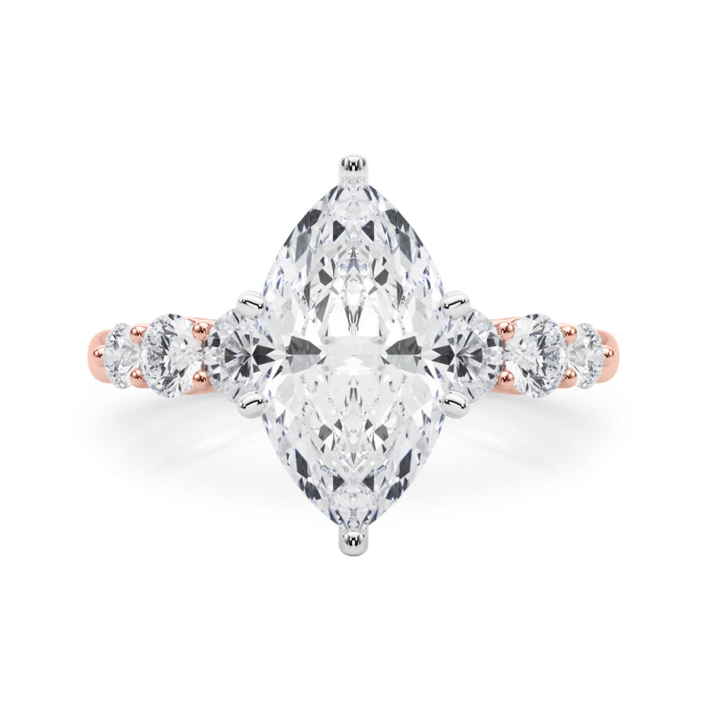 Sculpted Rd Center Single Row Round Diamond Engagement Ring — 9K/18K Gold & Platinum