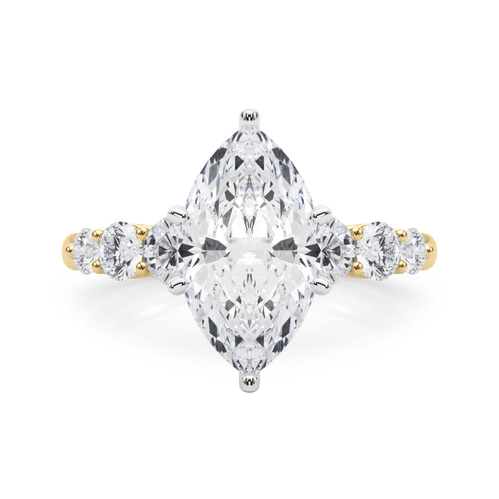 Sculpted Rd Center Single Row Round Diamond Engagement Ring — 9K/18K Gold & Platinum