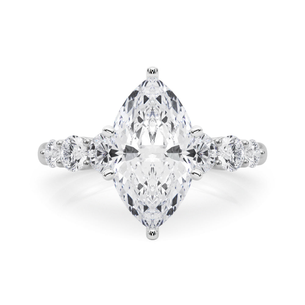 Sculpted Rd Center Single Row Round Diamond Engagement Ring — 9K/18K Gold & Platinum